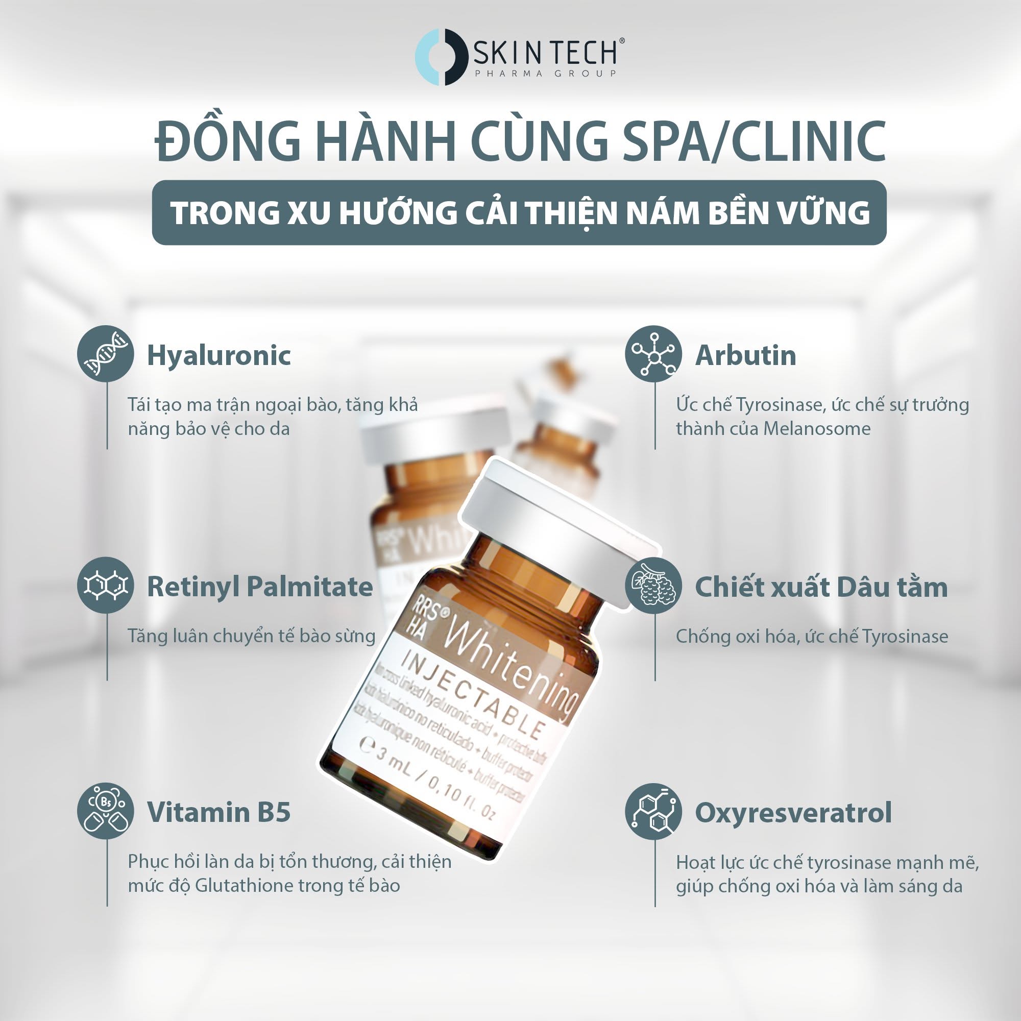 Tinh chất meso trắng sáng da, mờ thâm nám RRS® HA Whitening SkinTech 3ml