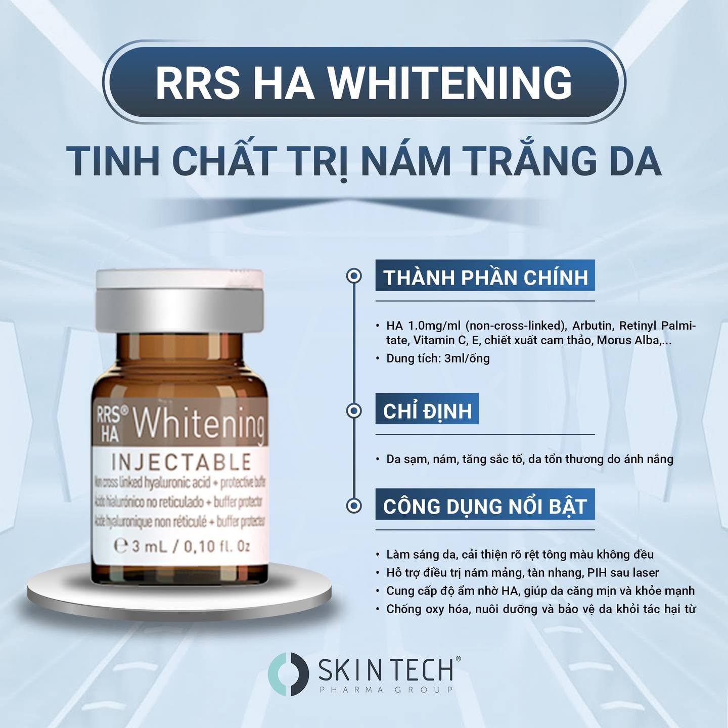 Tinh chất meso trắng sáng da, mờ thâm nám RRS® HA Whitening SkinTech 3ml