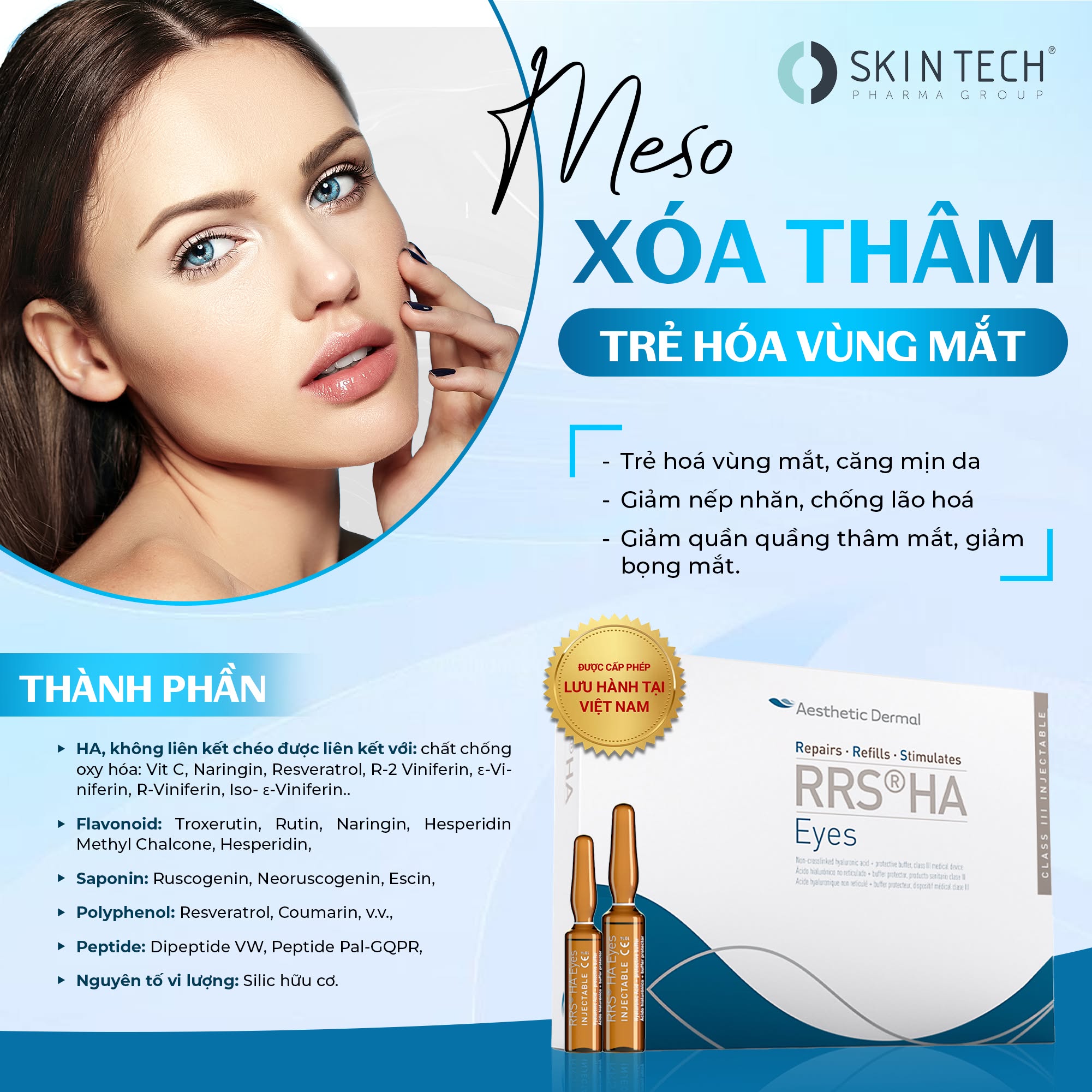 Tinh Chất Meso Hỗ Trợ Cải Thiện Quầng Thâm, Bọng Mắt & Nếp Nhăn SkinTech RRS® HA Eyes 1.5ml Chính Hãng