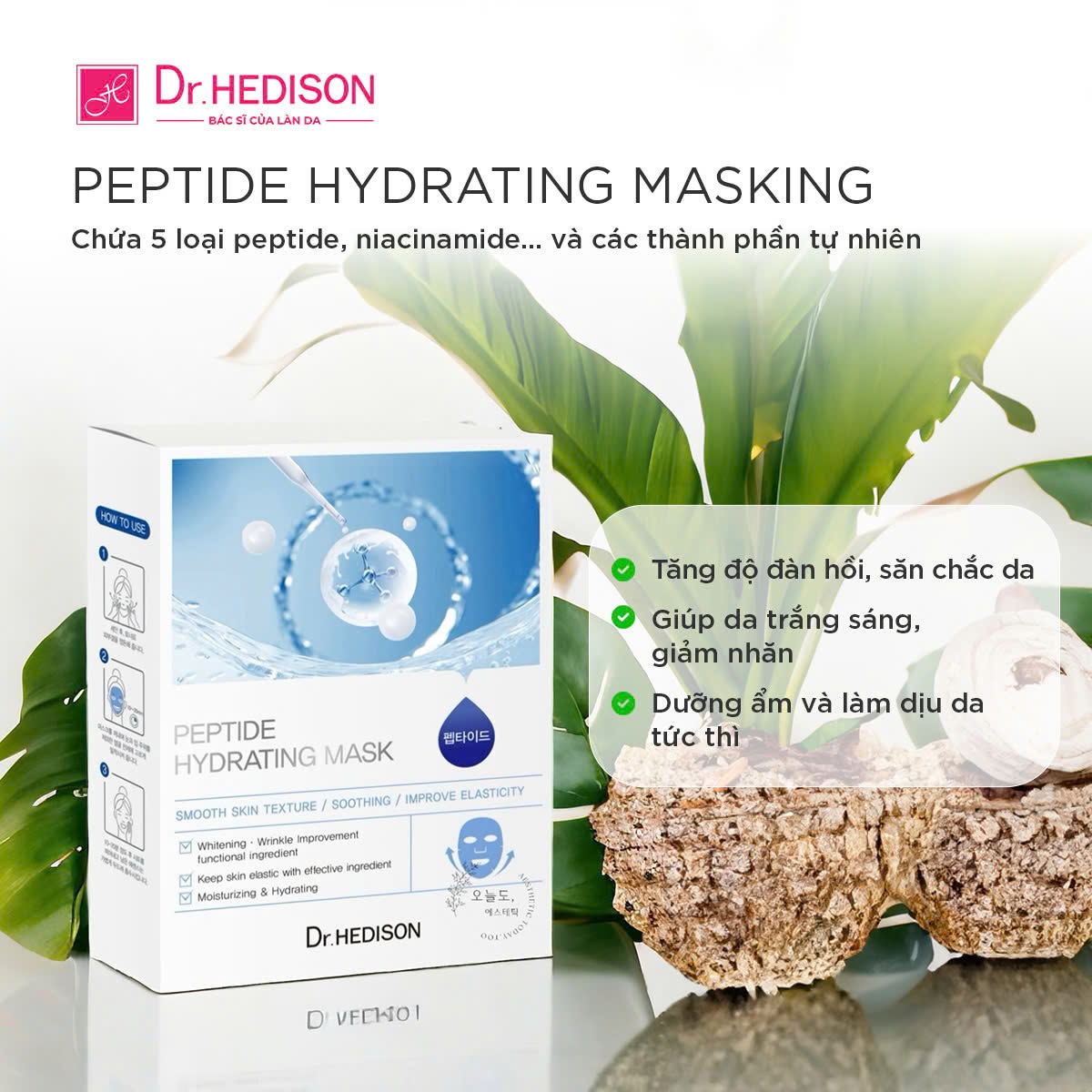 Mặt nạ Cấp ẩm, phục hồi da nhạy cảm Dr.Hedison Peptide Hydrating Mask 23g x 10 miếng