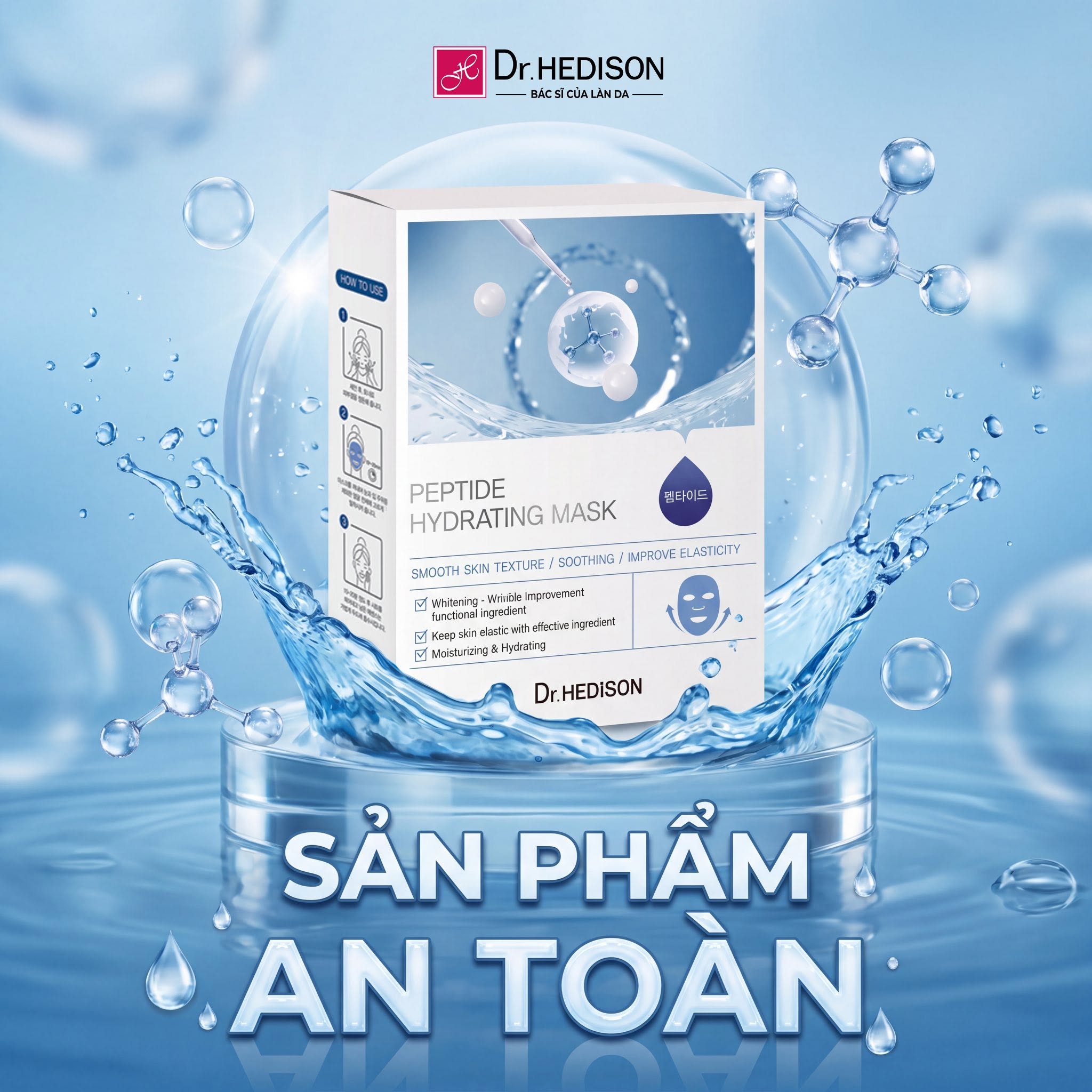 Mặt nạ Cấp ẩm, phục hồi da nhạy cảm Dr.Hedison Peptide Hydrating Mask 23g x 10 miếng