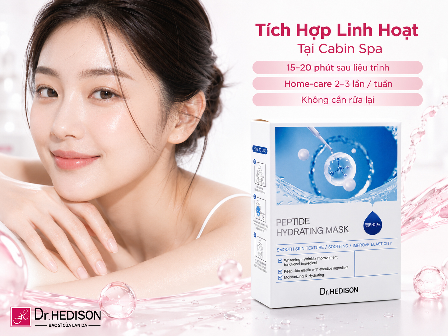 Mặt nạ Cấp ẩm, phục hồi da nhạy cảm Dr.Hedison Peptide Hydrating Mask 23g x 10 miếng
