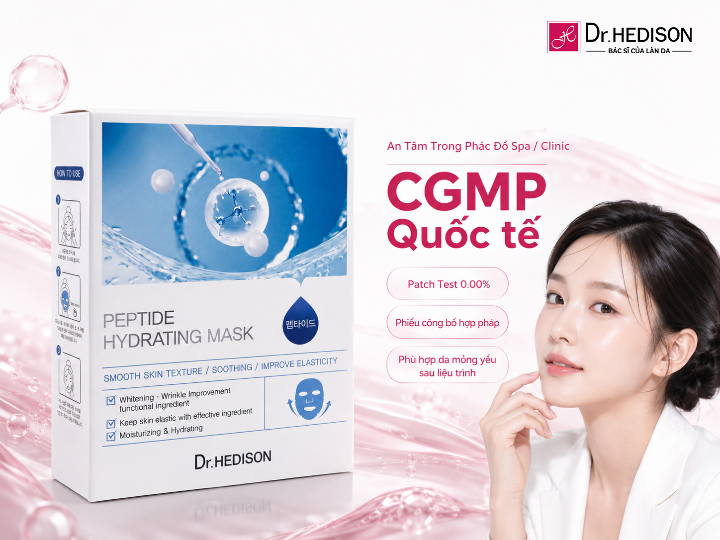Mặt nạ Cấp ẩm, phục hồi da nhạy cảm Dr.Hedison Peptide Hydrating Mask 23g x 10 miếng