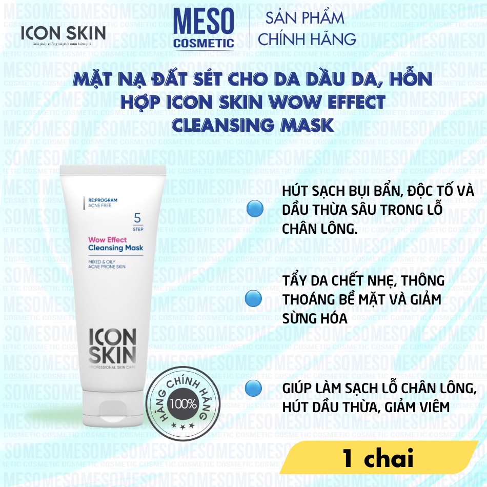 Mặt nạ đất sét cho da dầu da, hỗn hợp Icon Skin Wow Effect Cleansing Mask