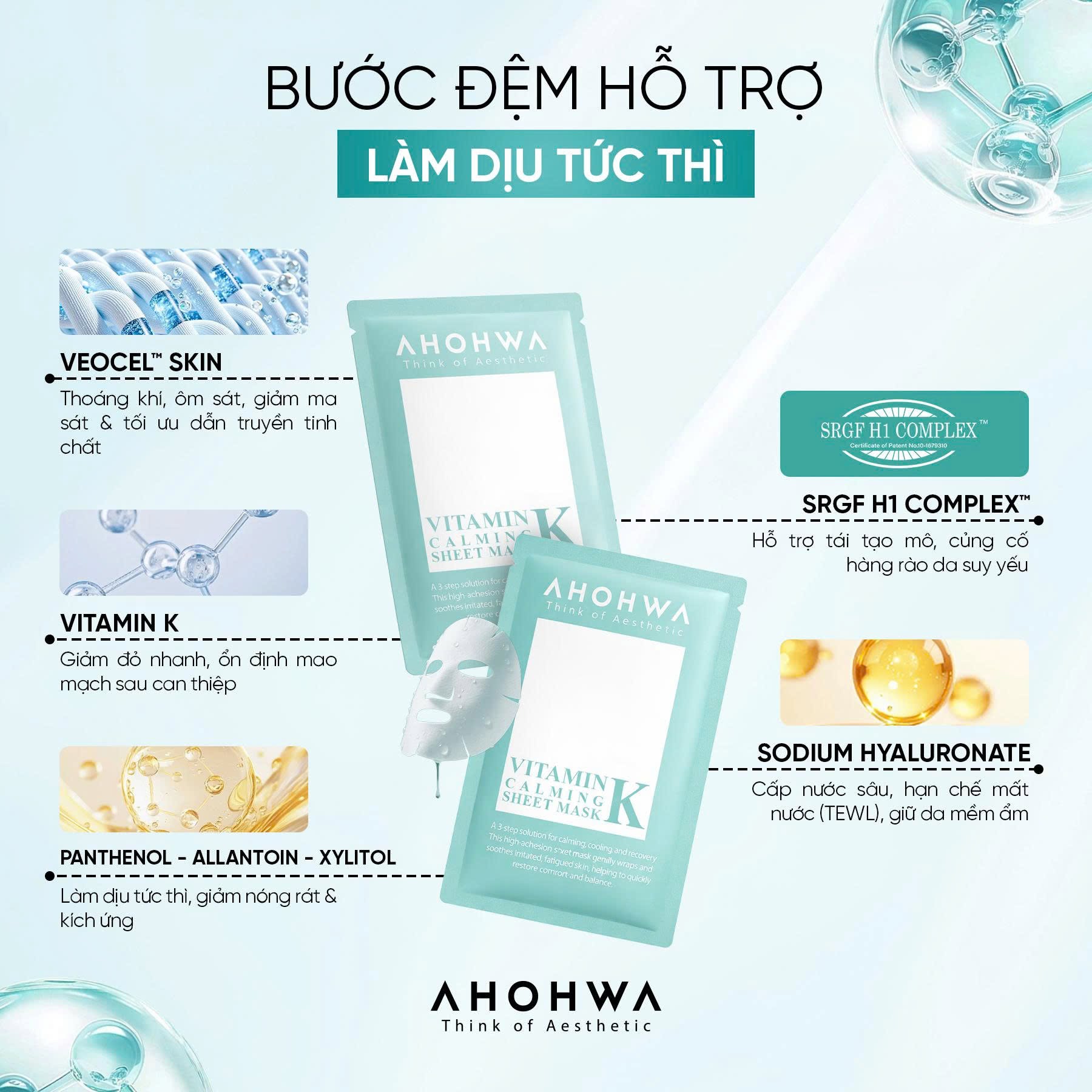 Mặt nạ giấy sinh học phục hồi vitamin K Ahohwa Vitamin K Calming Sheet Mask