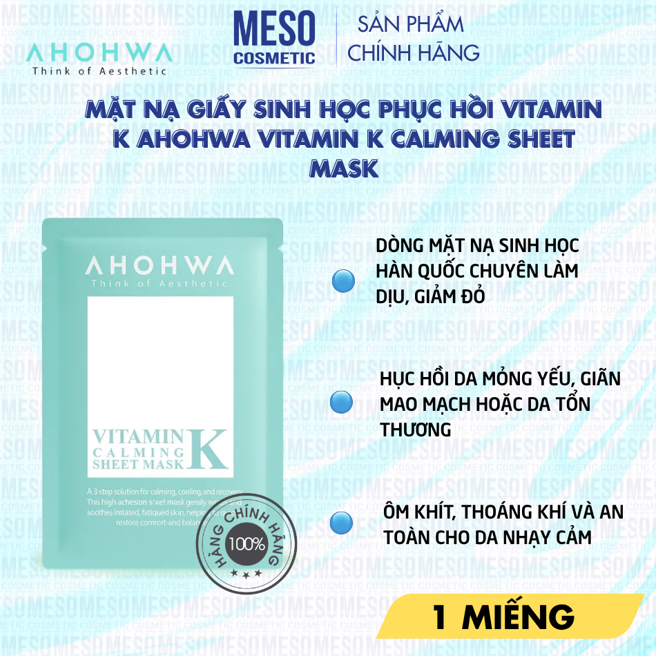 Mặt nạ giấy sinh học phục hồi vitamin K Ahohwa Vitamin K Calming Sheet Mask
