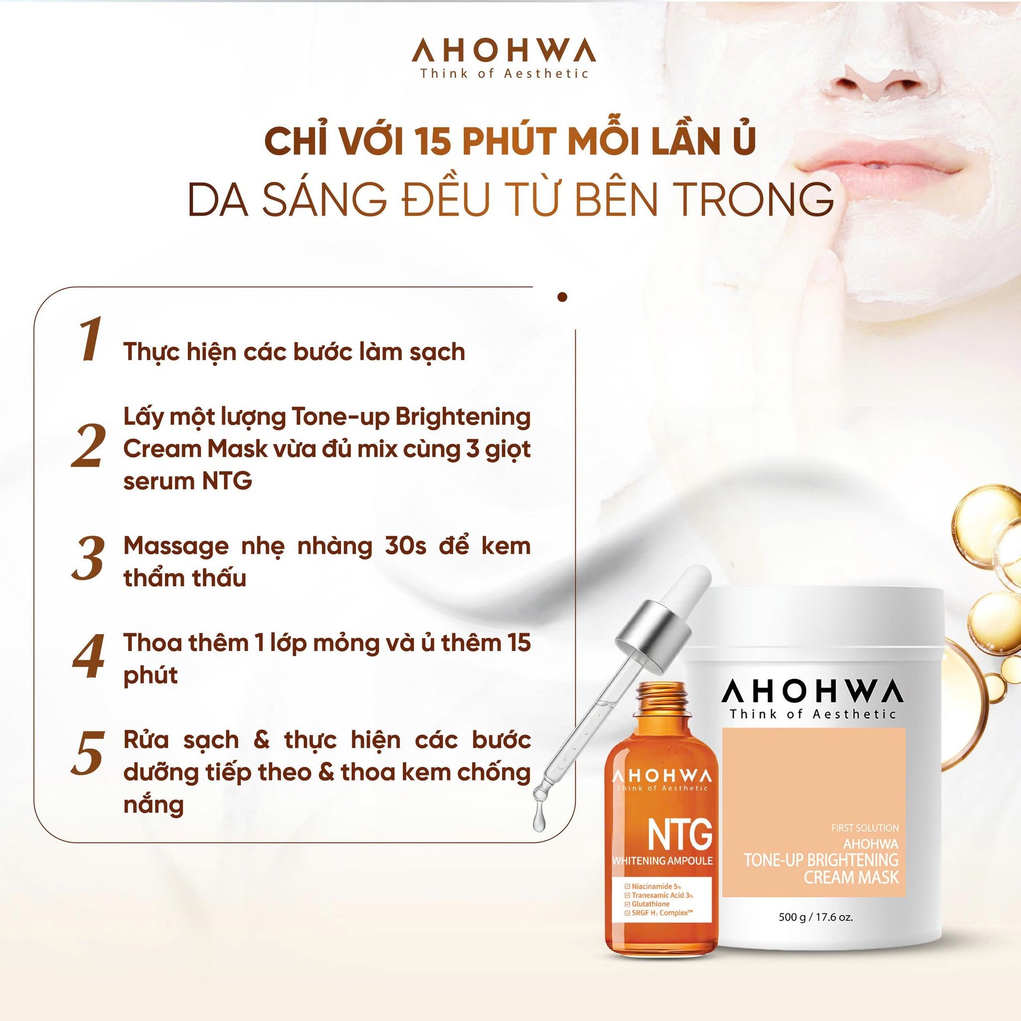 Mặt nạ ủ trắng dạng kem Ahohwa First Solution Tone-Up Brightening Cream Mask