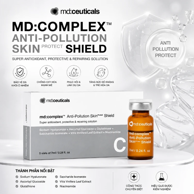 Meso chống oxy hóa, phục hồi và bảo vệ da Md:ceuticals MD:Complex Anti-Pollution SkinProtect Shield