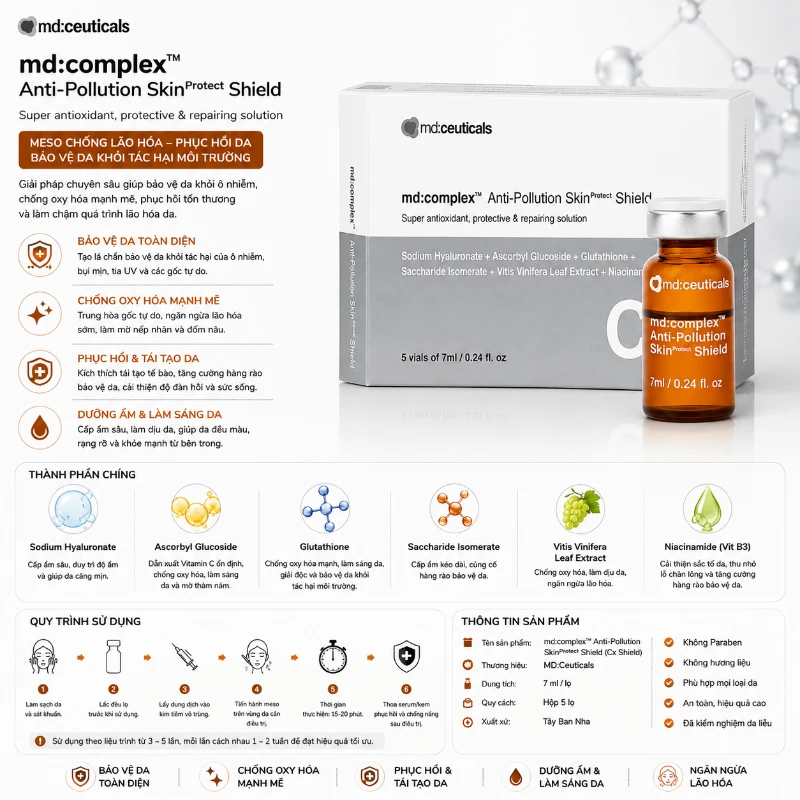 Meso chống oxy hóa, phục hồi và bảo vệ da Md:ceuticals MD:Complex Anti-Pollution SkinProtect Shield