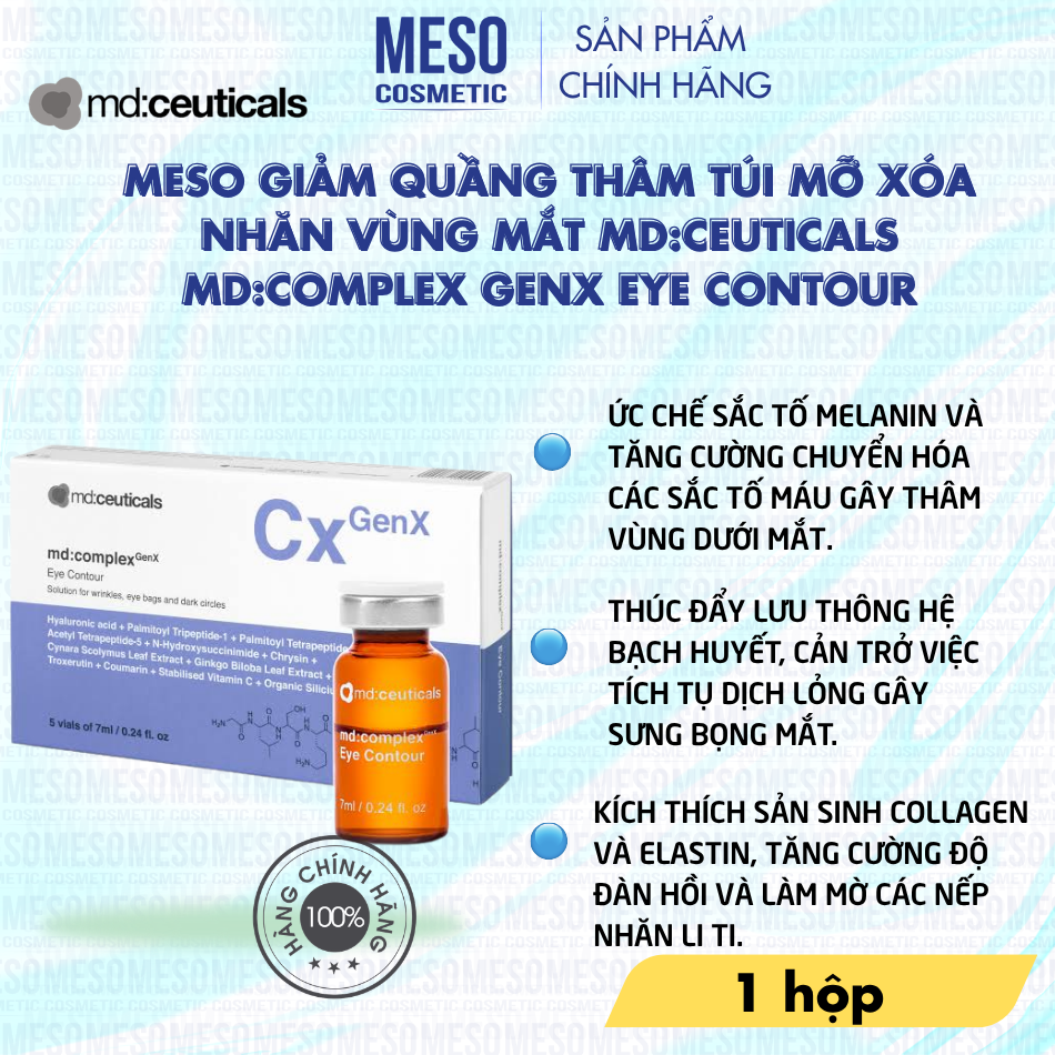 Meso giảm quầng thâm túi mỡ xóa nhăn vùng mắt Md:Ceuticals Md:Complex Genx Eye Contour
