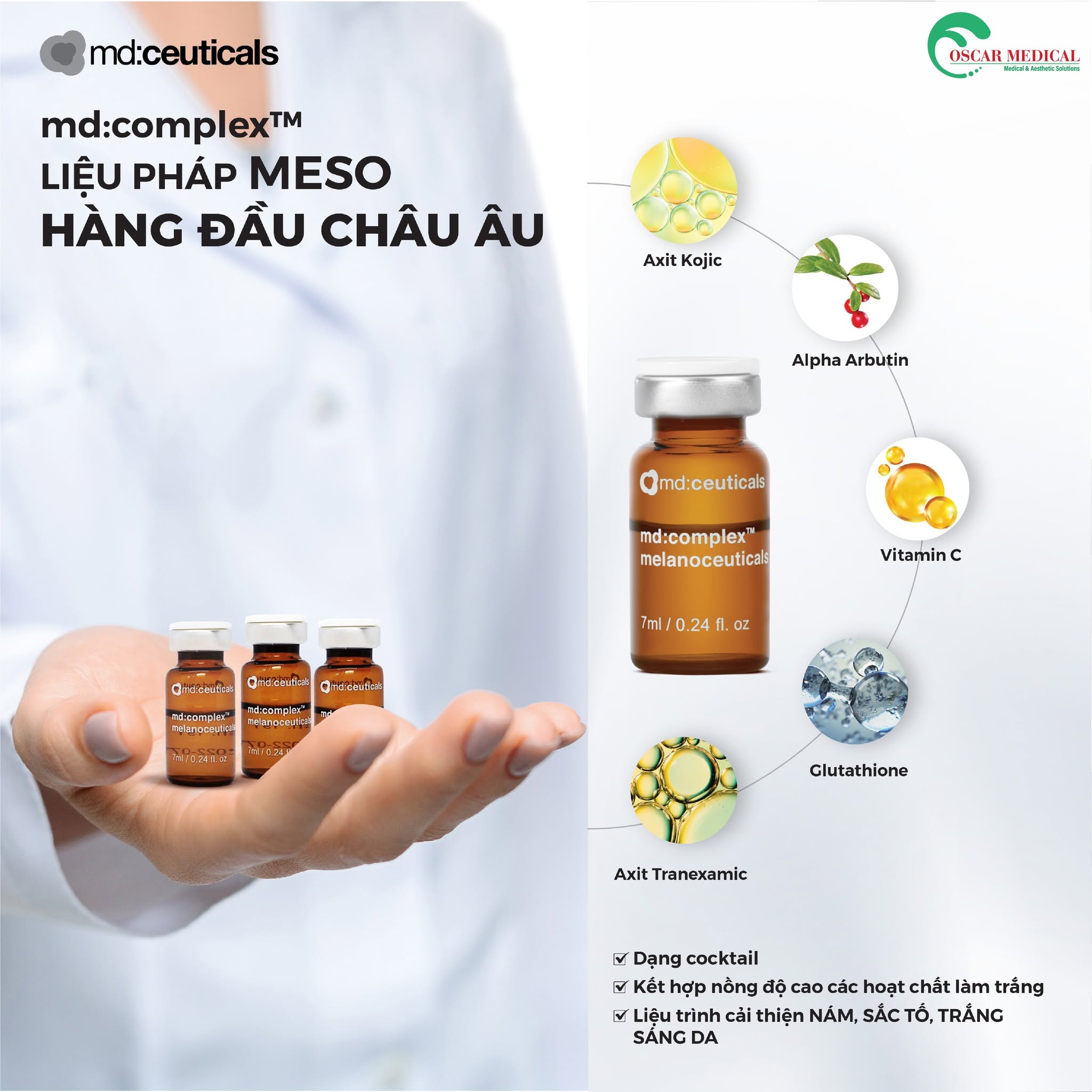 Meso mờ nám, đốm nâu và tăng sắc tố da Md:Complex Melanoceuticals md:ceuticals 7ml