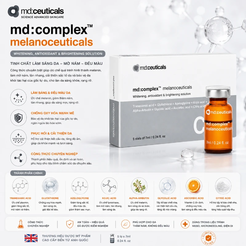Meso mờ nám, đốm nâu và tăng sắc tố da Md:Complex Melanoceuticals md:ceuticals 7ml