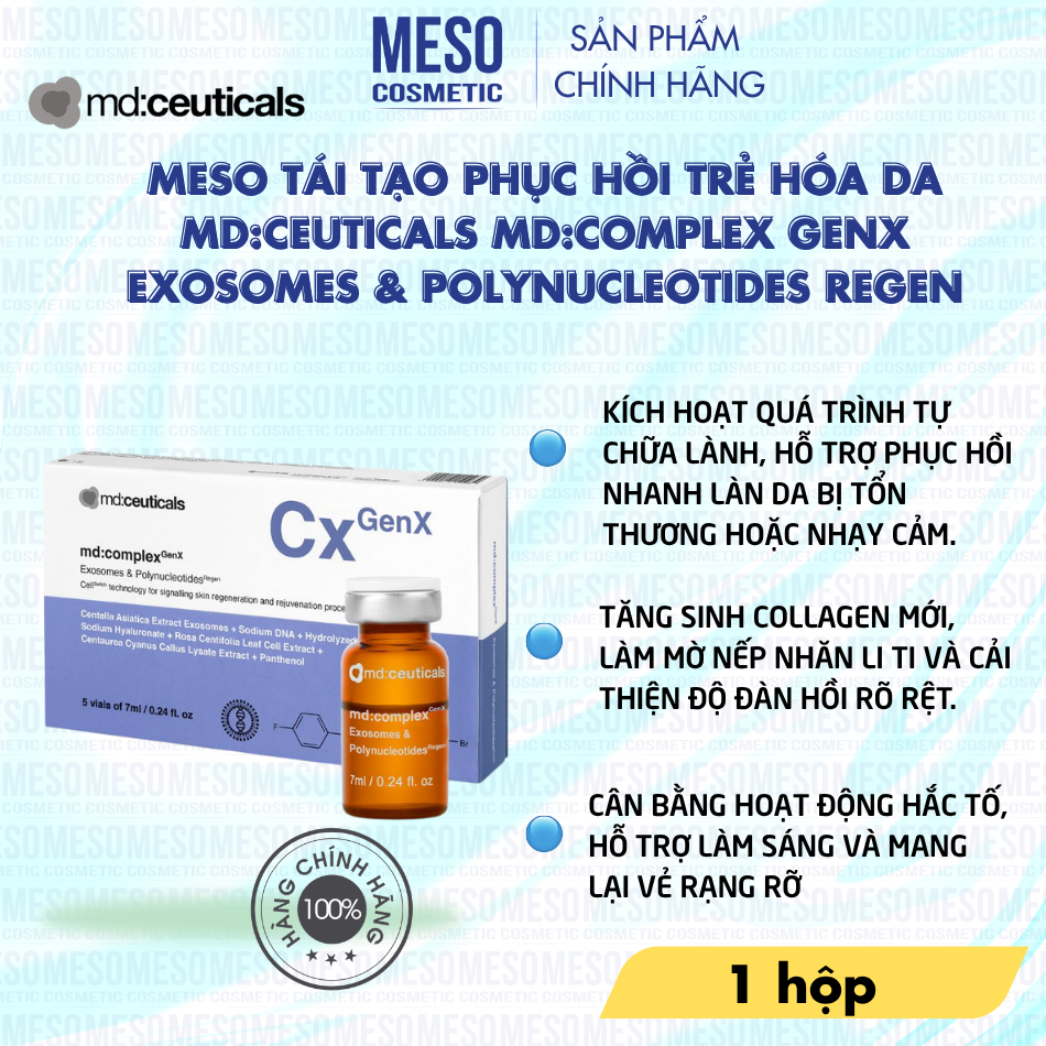 Meso tái tạo phục hồi trẻ hóa da Md:Ceuticals Md:Complex Genx Exosomes & Polynucleotides Regen
