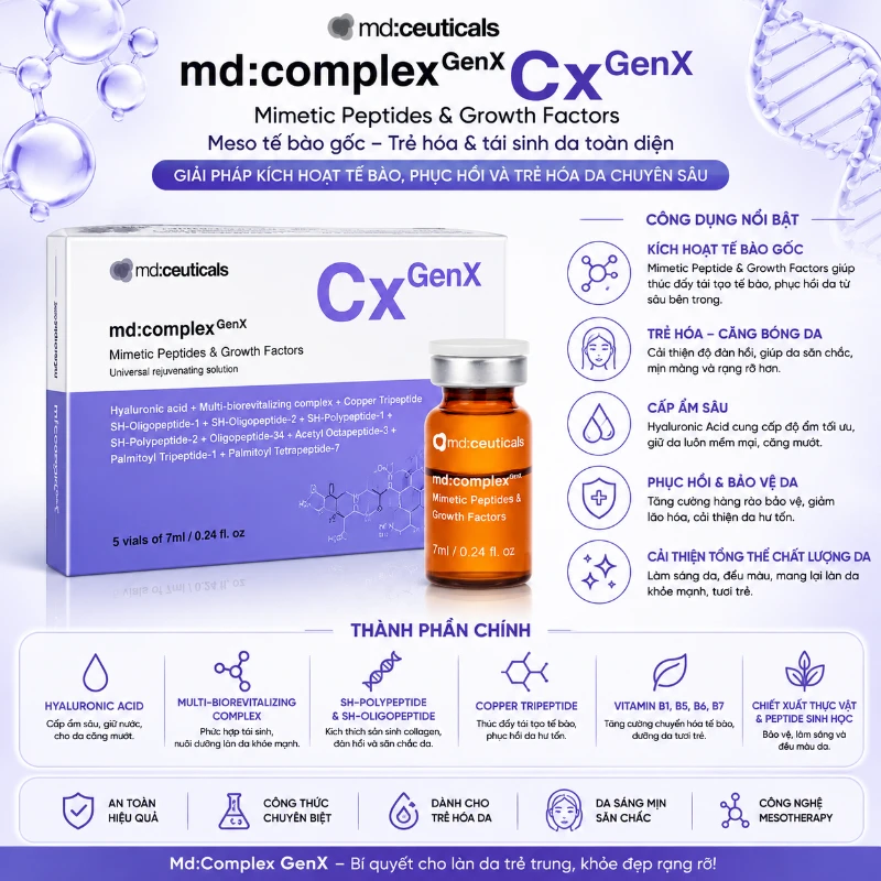 Tế bào gốc trẻ hóa da Md:ceuticals Md Complex Genx Mimetic Peptides & Growth Factor 7ml