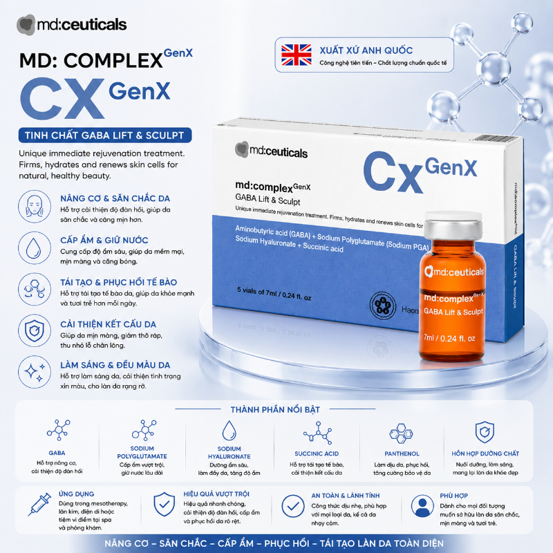 Meso trẻ hóa tái sinh làm mới tế bào da Md:Ceuticals Md:Complex Genx Gaba Lift & Sculpt