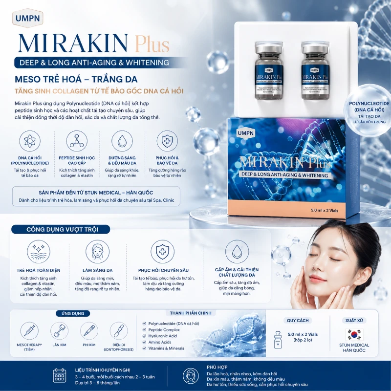 Meso trẻ hoá, tăng sinh collagen từ tế bào gốc DNA cá hồi Mirakin Plus