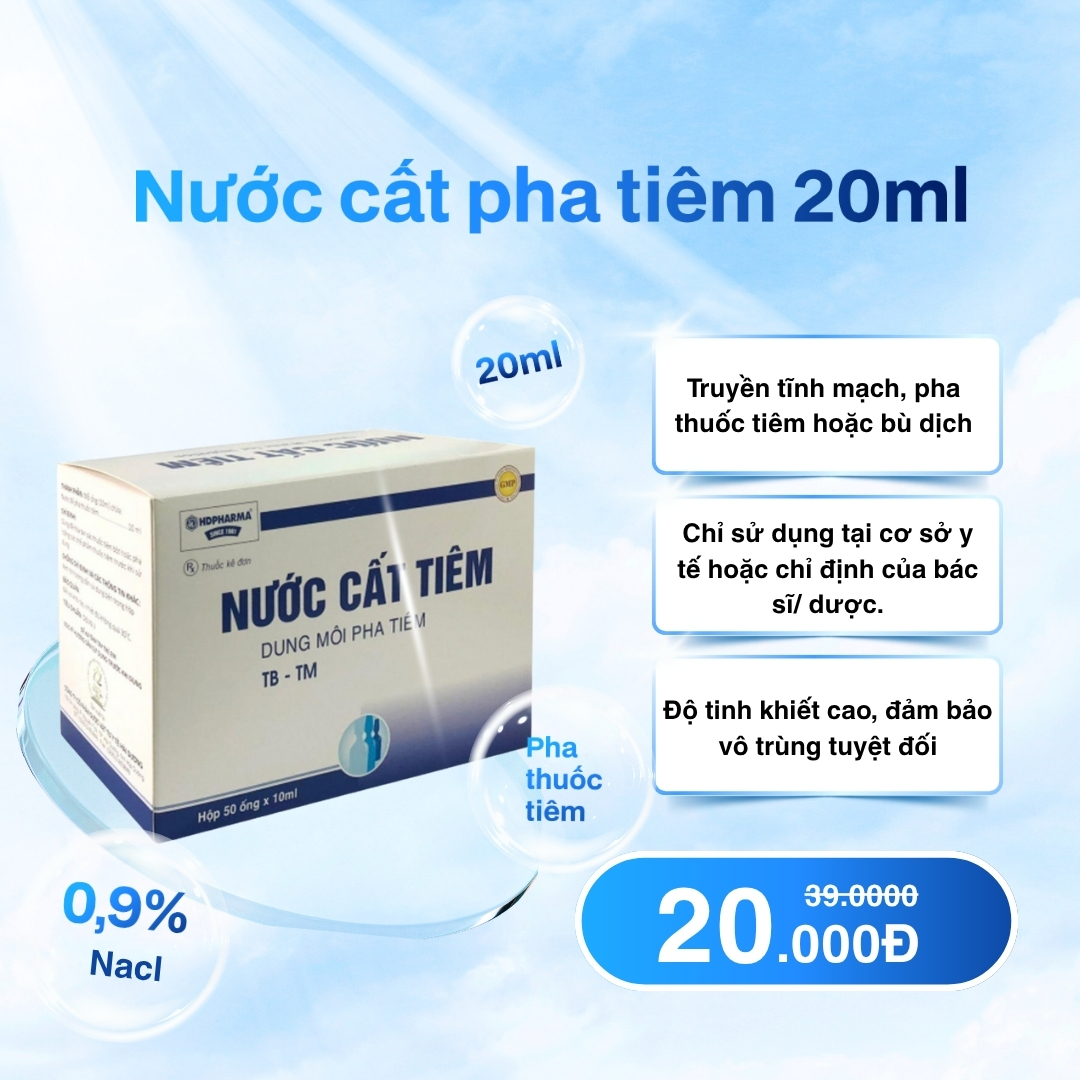 Nước Cất Pha Tiêm 20ml – Dung dịch vô khuẩn dùng trong y khoa và thẩm mỹ