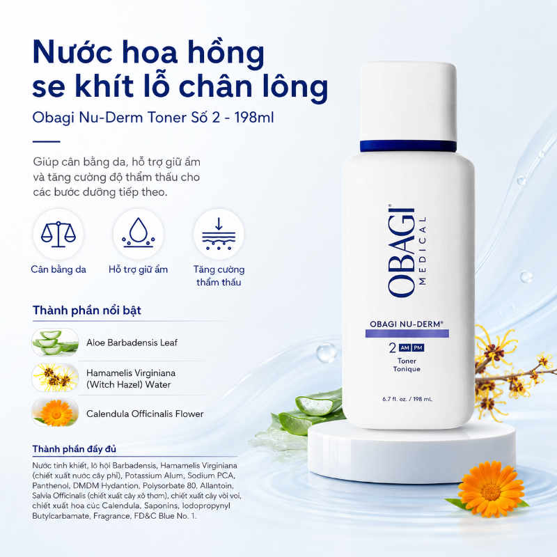 Nước Hoa Hồng Se Khít Lỗ Chân Lông Obagi Nu-Derm Toner Số 2 198ml