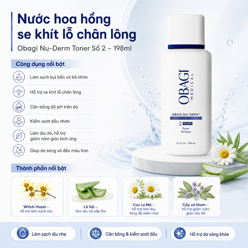 Nước Hoa Hồng Se Khít Lỗ Chân Lông Obagi Nu-Derm Toner Số 2 198ml