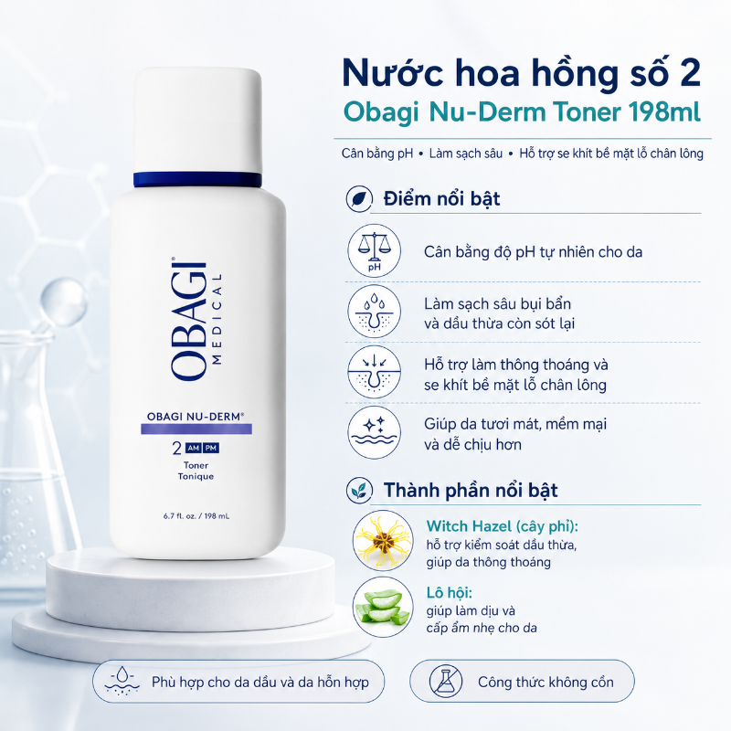 Nước Hoa Hồng Se Khít Lỗ Chân Lông Obagi Nu-Derm Toner Số 2 198ml