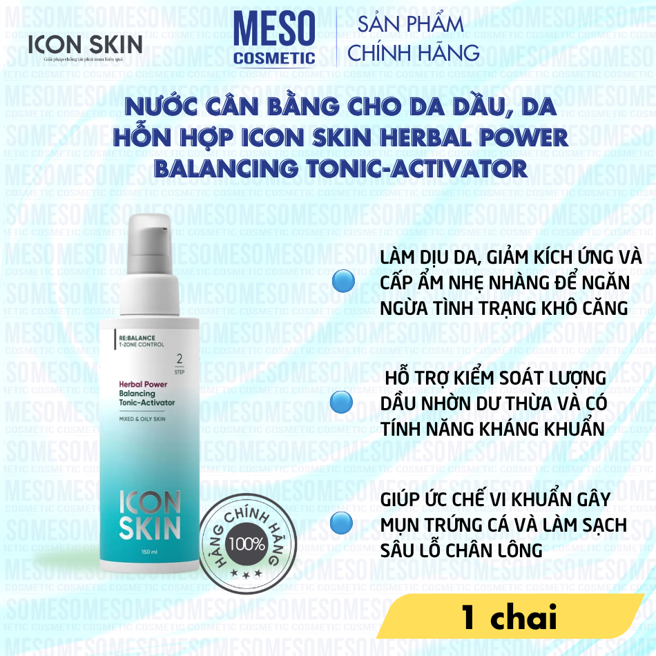Nước cân bằng cho da dầu, da hỗn hợp Icon Skin Herbal Power Balancing Tonic-Activator