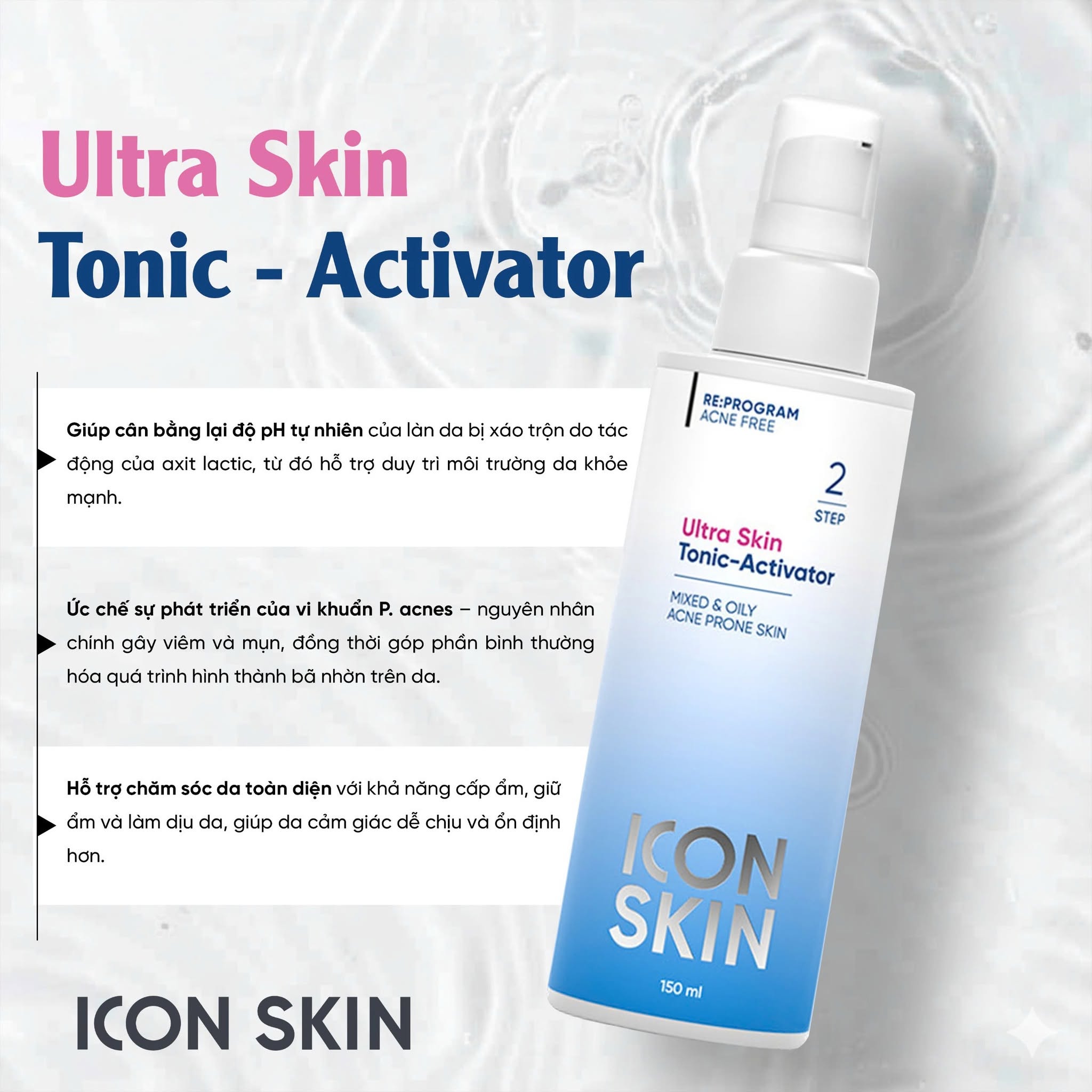 Nước cân bằng cho da dầu, da hỗn hợp Icon Skin Ultra Skin Tonic-Activator
