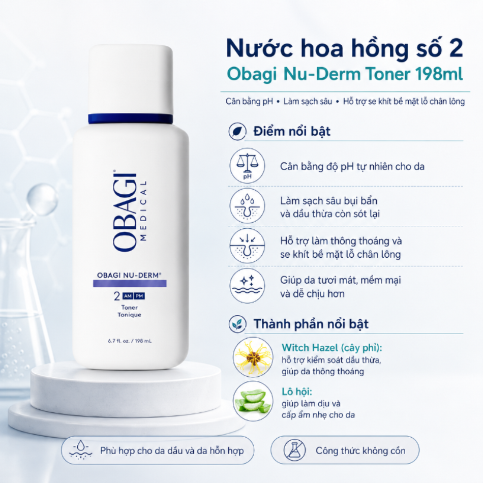 Nước hoa hồng cân bằng pH, làm sạch sâu Obagi Nu-Derm Toner