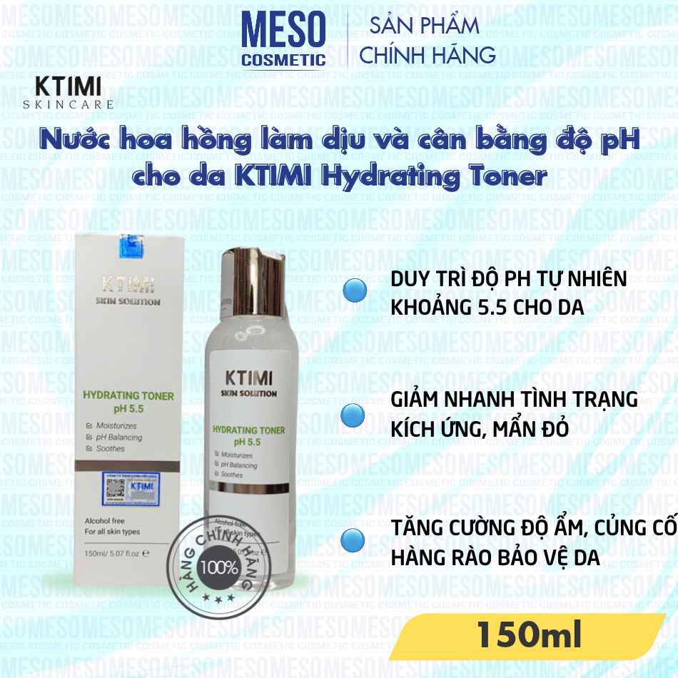 Nước hoa hồng làm dịu và cân bằng độ pH cho da KTIMI Hydrating Toner
