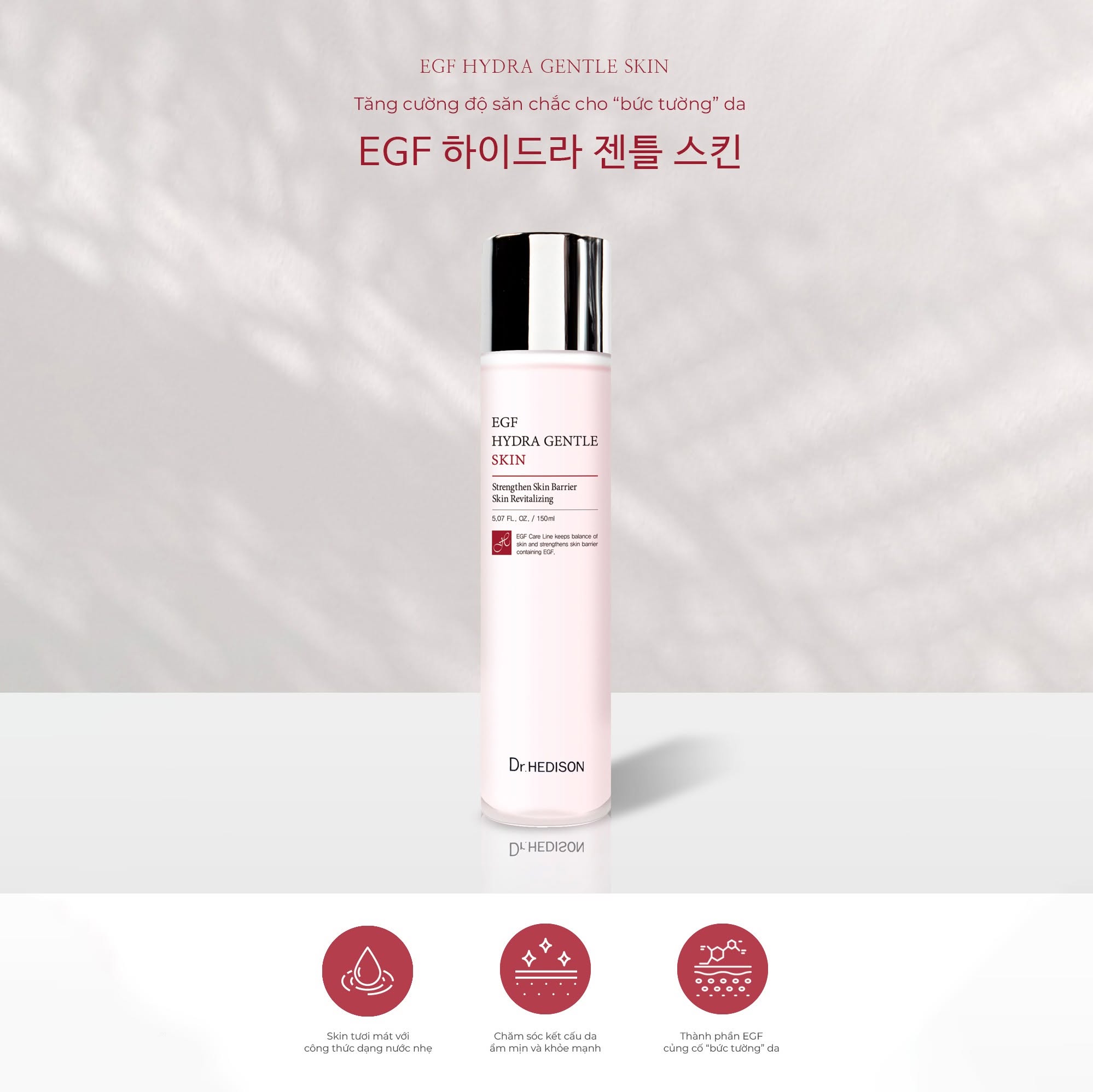 Nước hoa hồng tái tạo tế bào gốc Dr.Hedison EGF Hydra Gentle Skin 150ml/500ml | Phục hồi da, cấp ẩm chuyên sâu