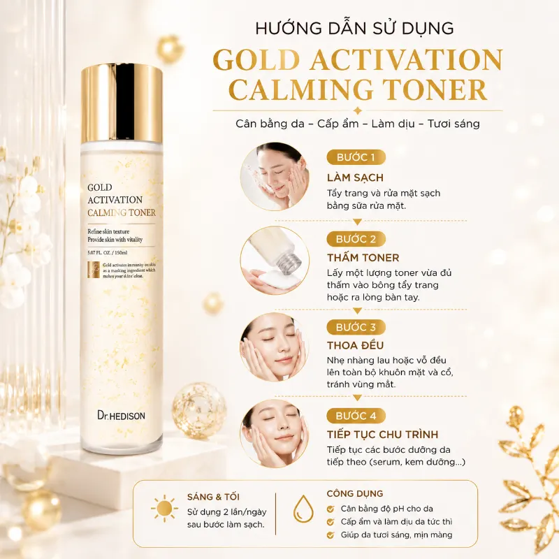 Nước hoa hồng tinh chất vàng Dr.Hedison Gold Activation Calming Toner (150ml-500ml)