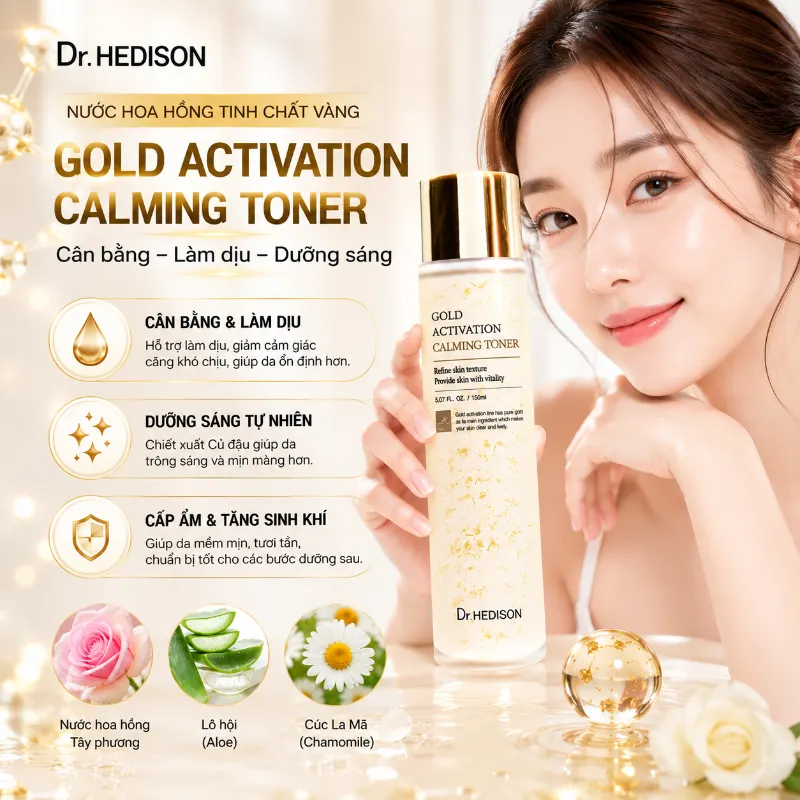 Nước hoa hồng tinh chất vàng Dr.Hedison Gold Activation Calming Toner (150ml-500ml)