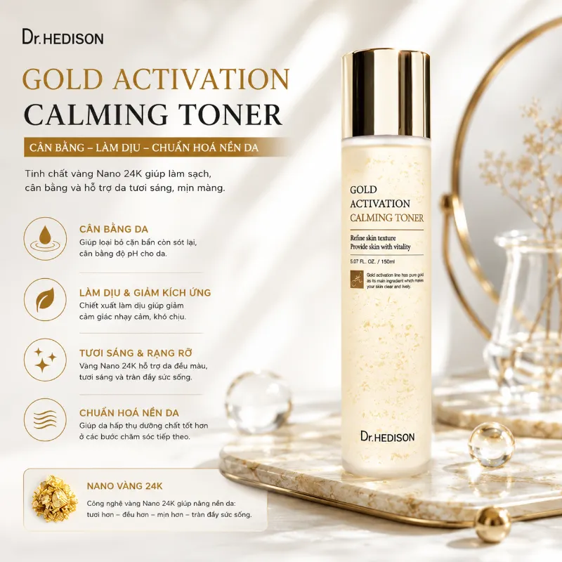 Nước hoa hồng tinh chất vàng Dr.Hedison Gold Activation Calming Toner (150ml-500ml)
