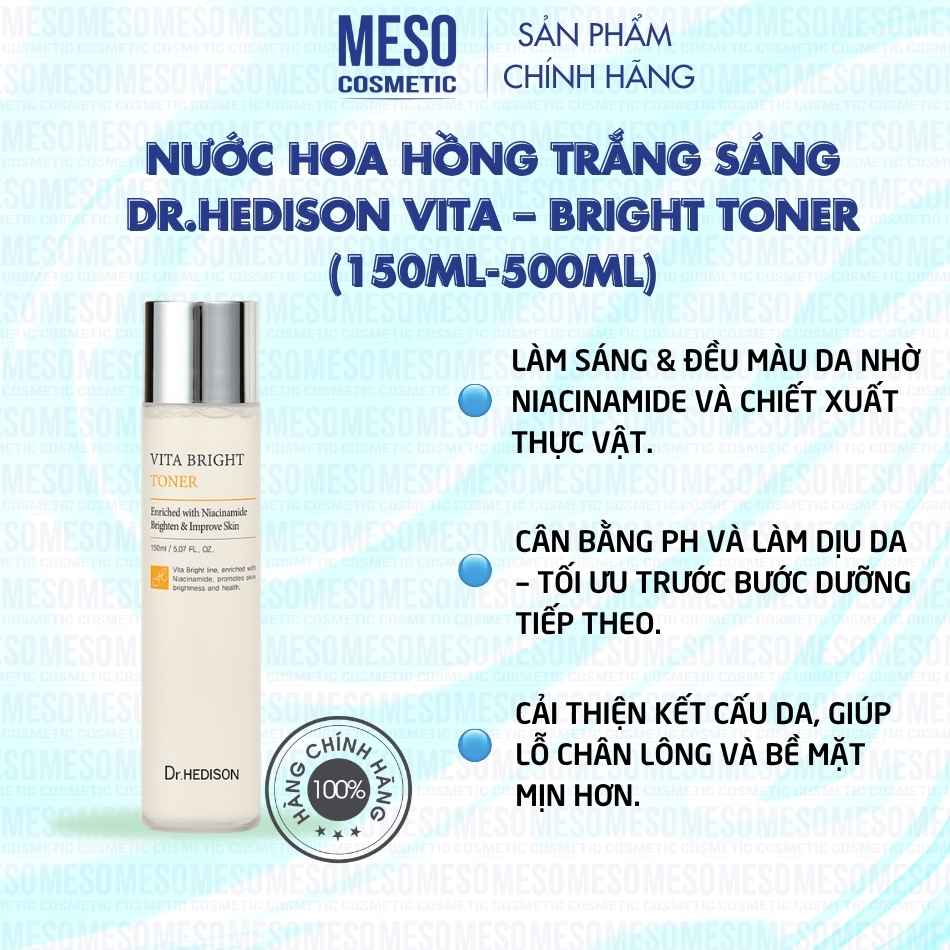 Nước hoa hồng trắng sáng Dr.Hedison Vita – Bright Toner (150ml-500ml)