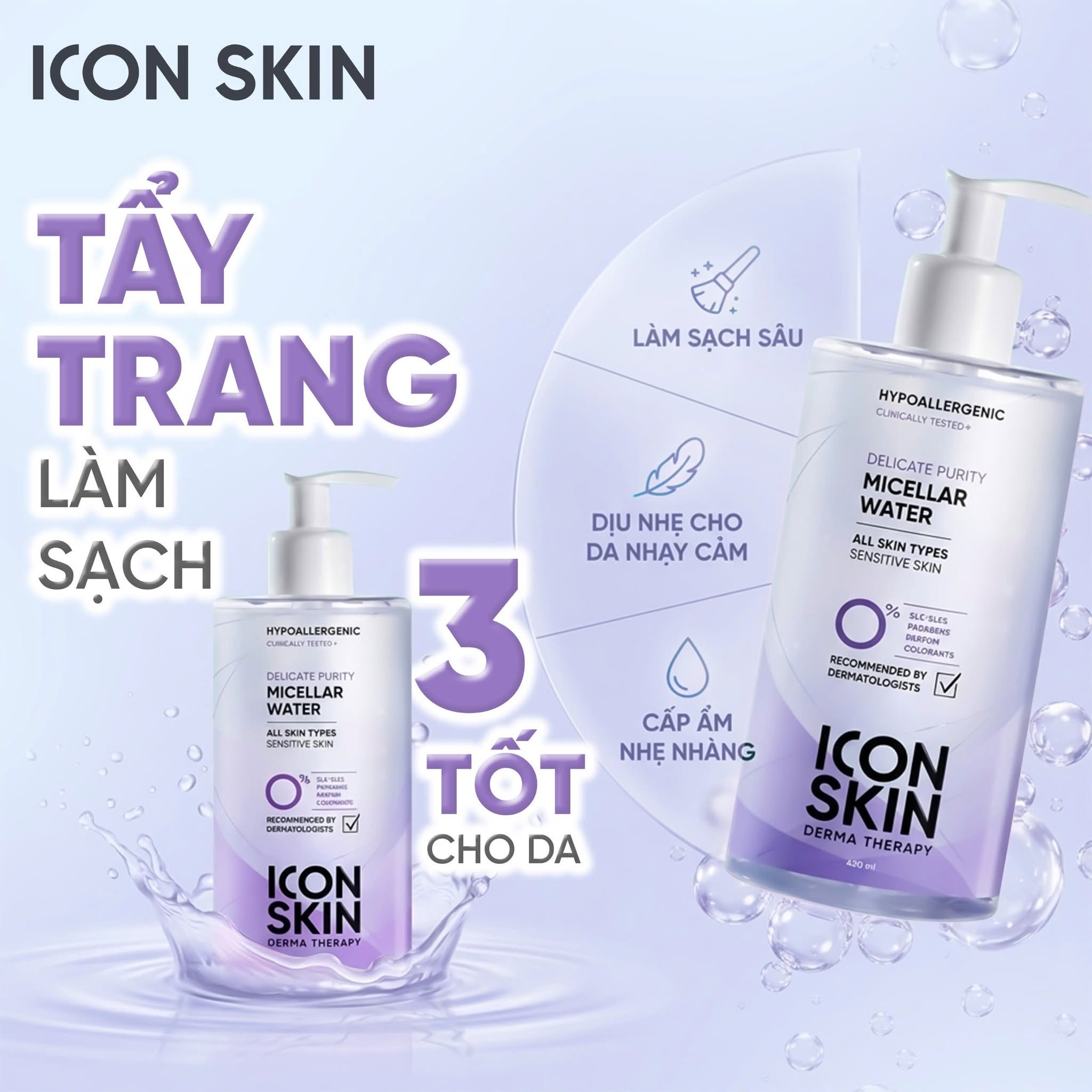 Nước tẩy trang dịu nhẹ cho da sạch khoẻ Icon Skin Delicate Purity Micellar Water