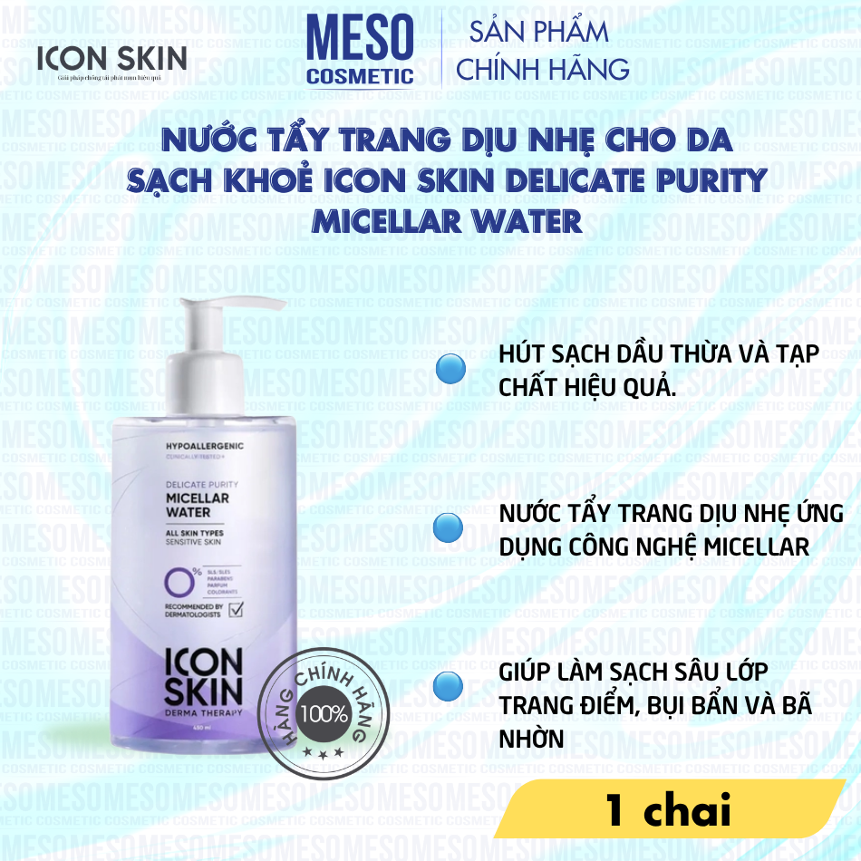 Nước tẩy trang dịu nhẹ cho da sạch khoẻ Icon Skin Delicate Purity Micellar Water