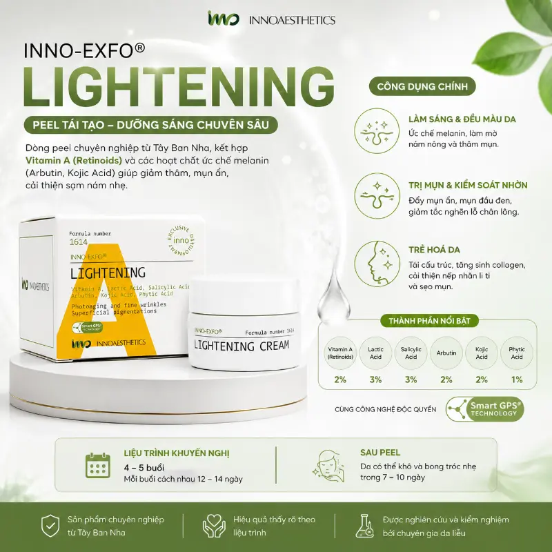 Peel Hỗ Trợ Giảm Mụn Ẩn, Mụn Đầu Đen & Trẻ Hóa Da INNOAESTHETICS Lightening Chính Hãng