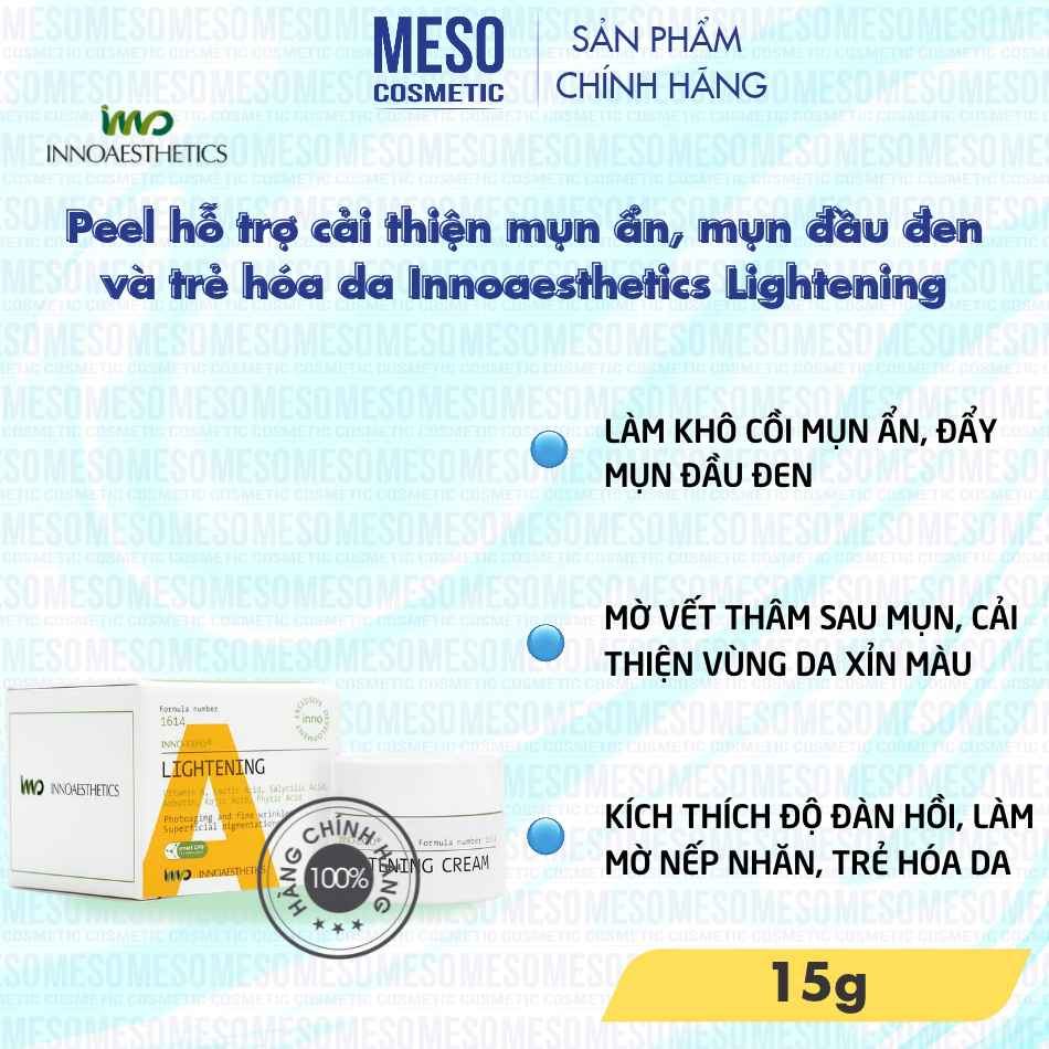 Peel hỗ trợ cải thiện mụn ẩn, mụn đầu đen và trẻ hóa da Innoaesthetics Lightening
