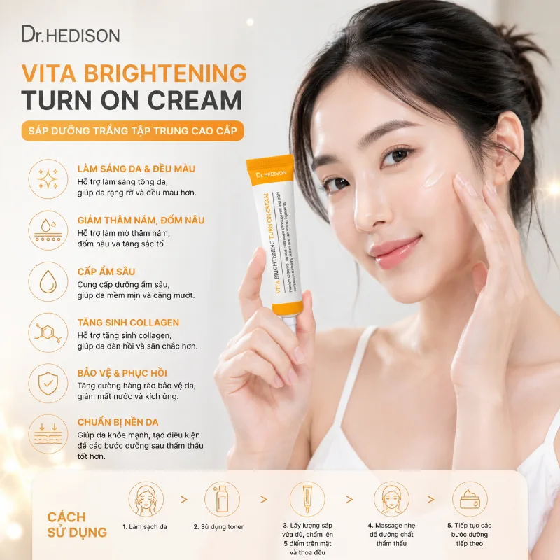Sáp dưỡng dưỡng sáng da & hỗ trợ giảm thâm nám Vita Brightening Turn On Cream Dr.HEDISON 30ml
