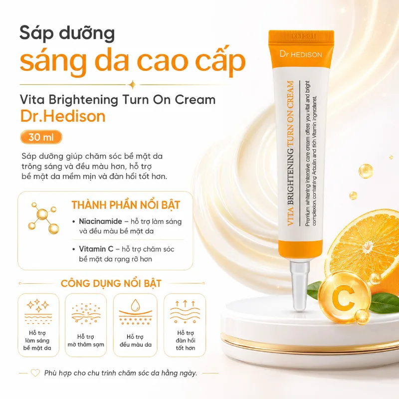 Sáp dưỡng dưỡng sáng da & hỗ trợ giảm thâm nám Vita Brightening Turn On Cream Dr.HEDISON 30ml