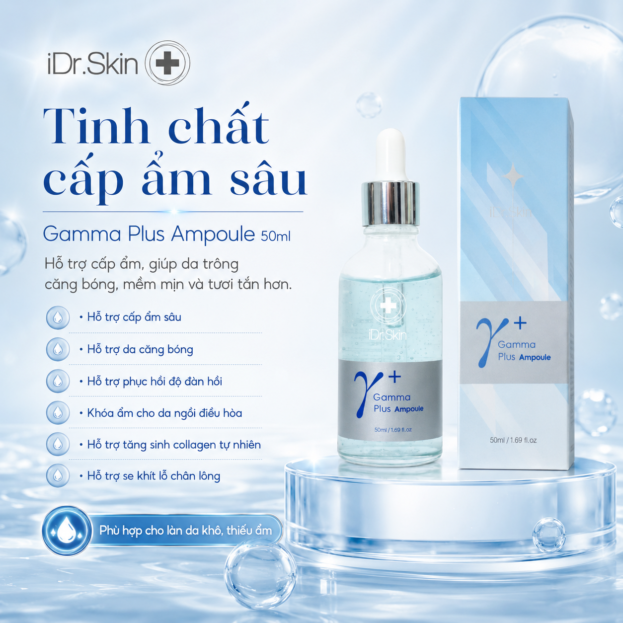 Serum Cấp Ẩm Chuyên Sâu, Cho Da Căng Mượt Gamma Plus Ampoule iDr.Skin 50ml