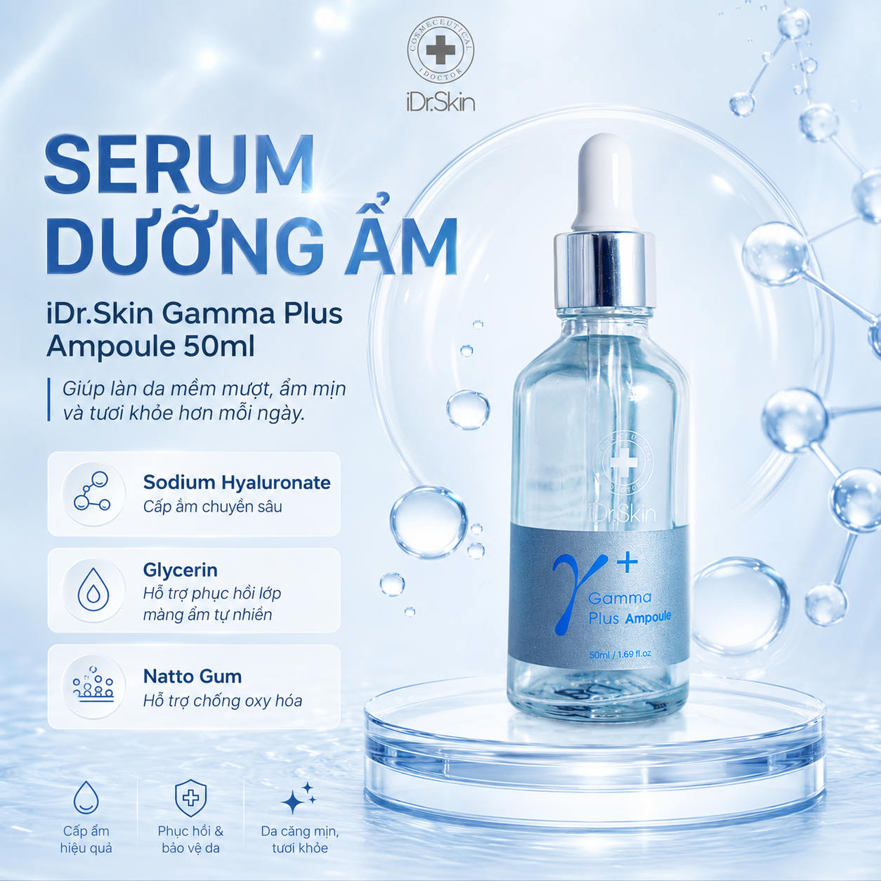 Serum Cấp Ẩm Chuyên Sâu, Cho Da Căng Mượt Gamma Plus Ampoule iDr.Skin 50ml