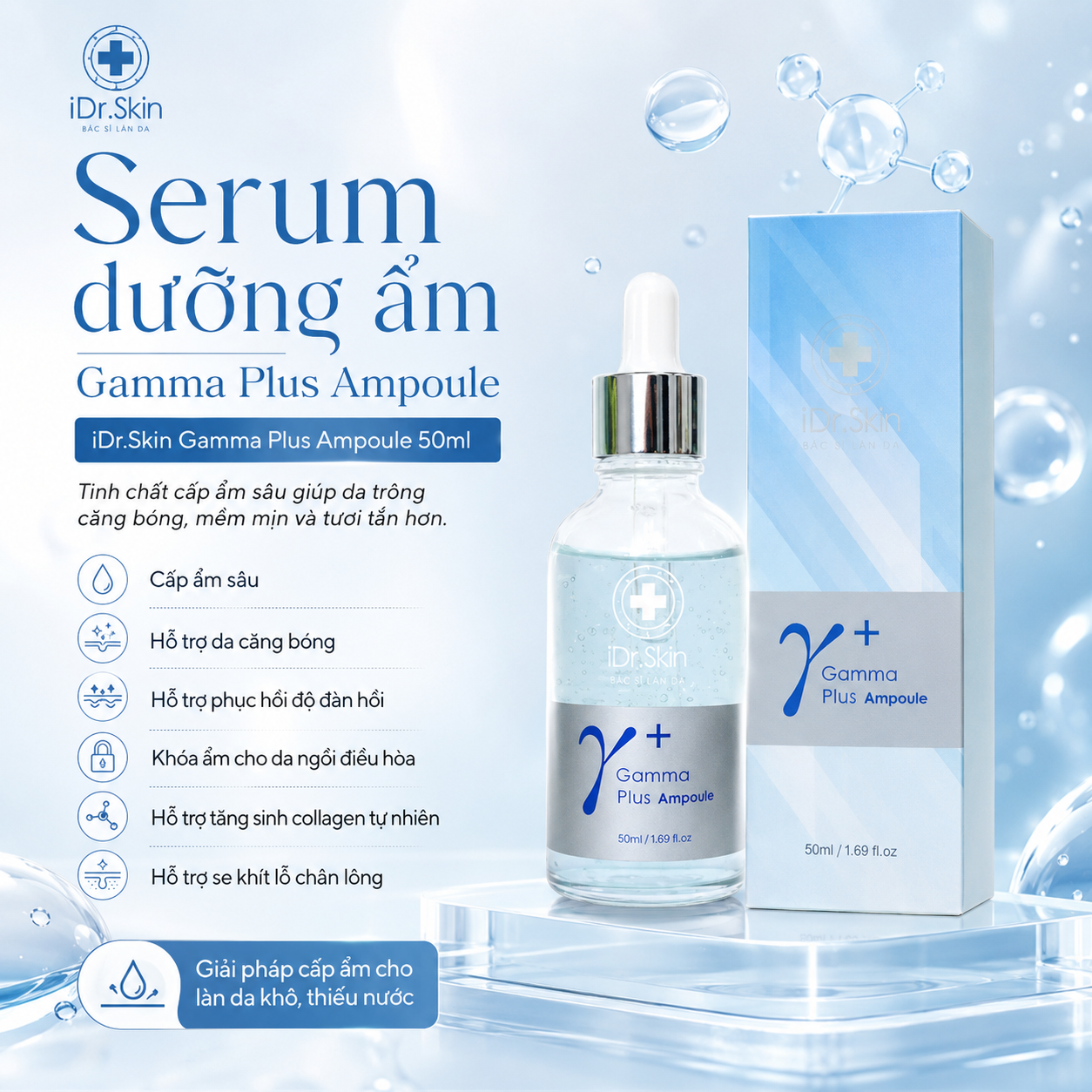 Serum Cấp Ẩm Chuyên Sâu, Cho Da Căng Mượt Gamma Plus Ampoule iDr.Skin 50ml