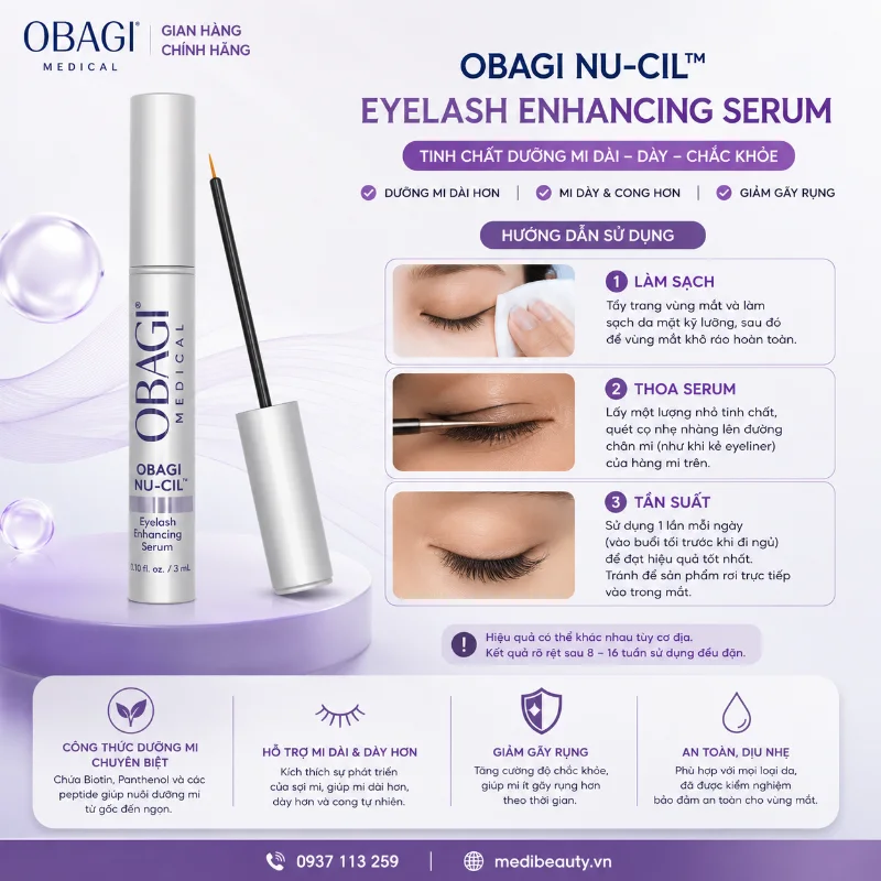 Serum Dưỡng Mi Obagi Nu-Cil Eyelash Enhancing Serum 3ml – Hỗ Trợ Hàng Mi Dài, Dày Và Khỏe Hơn