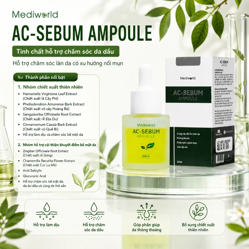 Serum MEDIWORLD AC - SEBUM AMPOULE | Hỗ Trợ Giảm Mụn, Kiểm Soát Dầu & Làm Dịu Da Hiệu Quả