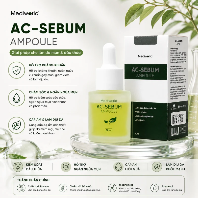 Serum MEDIWORLD AC - SEBUM AMPOULE | Hỗ Trợ Giảm Mụn, Kiểm Soát Dầu & Làm Dịu Da Hiệu Quả