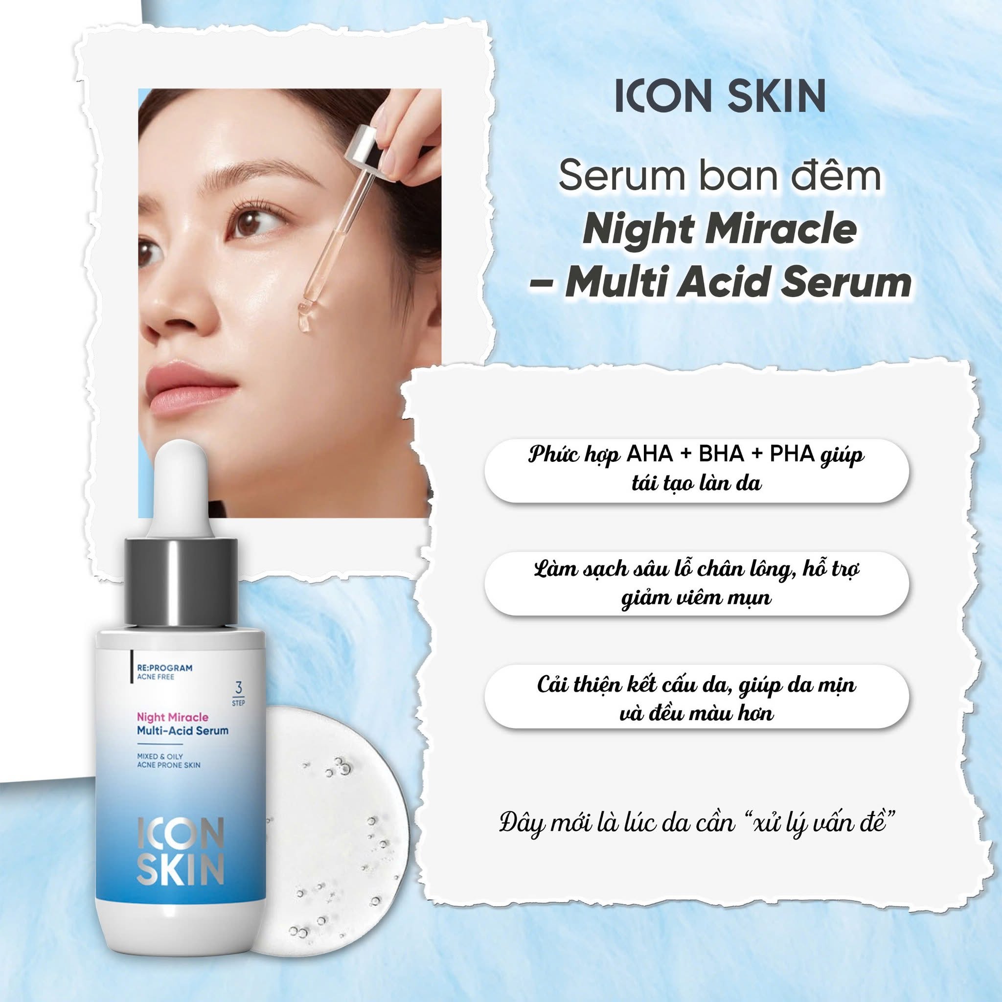 Serum ban đêm cho da dầu, da hỗn hợp Icon Skin Night Miracle Multi-Acid Serum