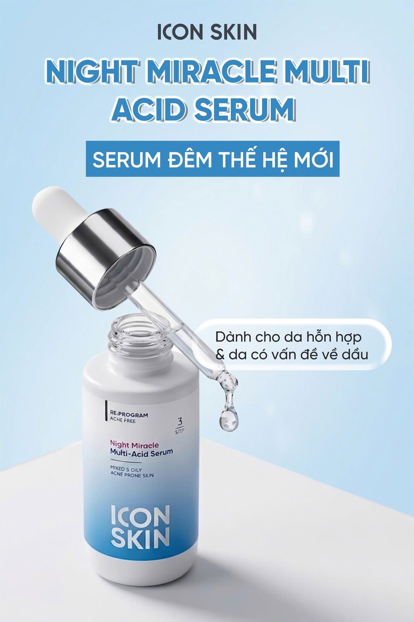 Serum ban đêm cho da dầu, da hỗn hợp Icon Skin Night Miracle Multi-Acid Serum