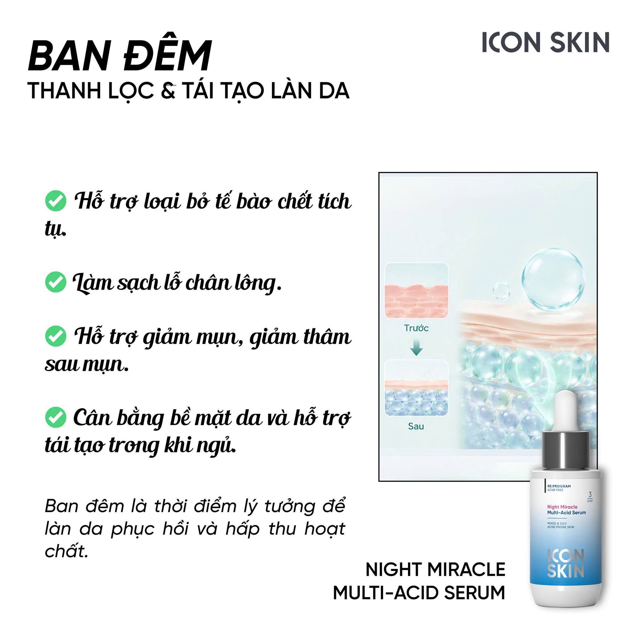 Serum ban đêm cho da dầu, da hỗn hợp Icon Skin Night Miracle Multi-Acid Serum