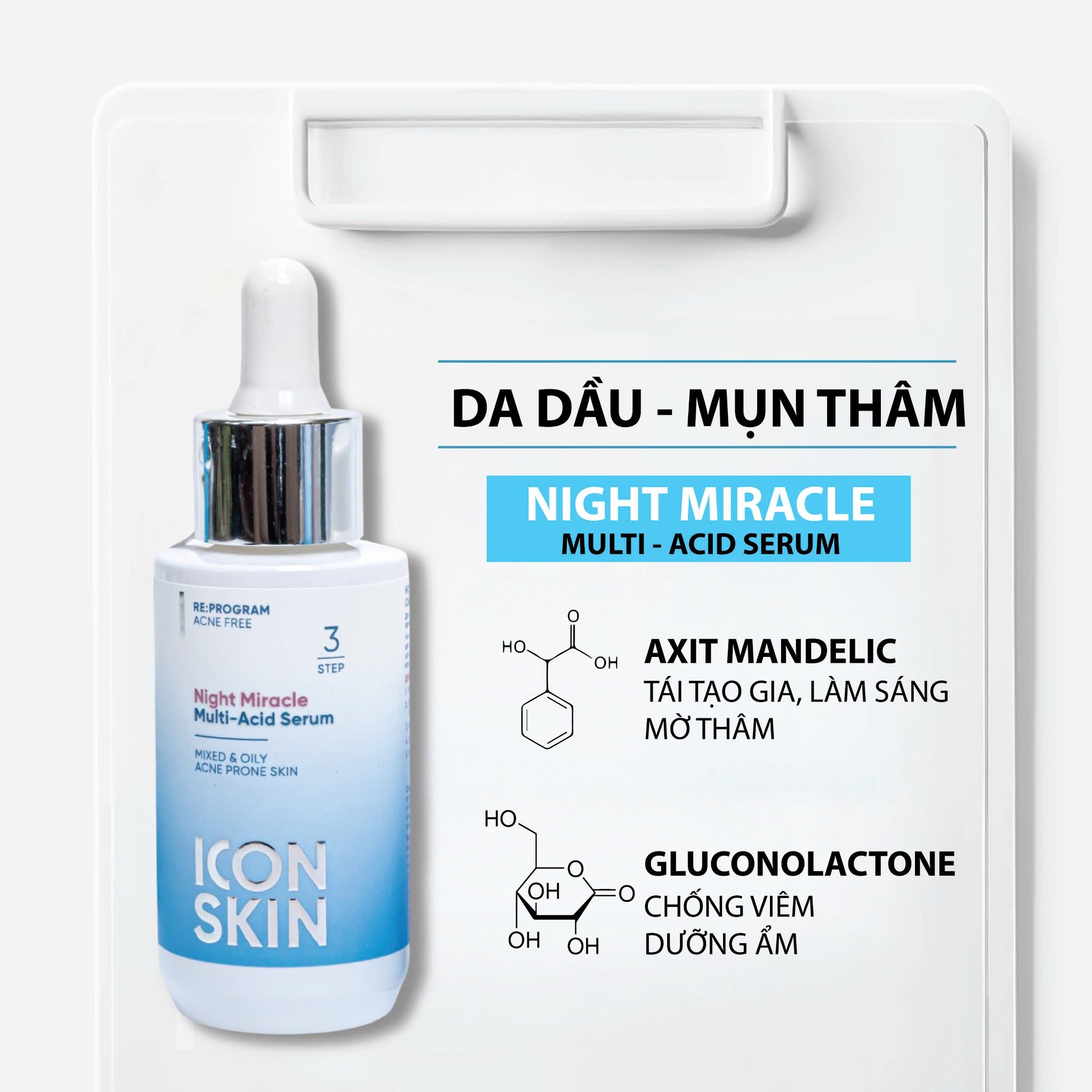 Serum ban đêm cho da dầu, da hỗn hợp Icon Skin Night Miracle Multi-Acid Serum