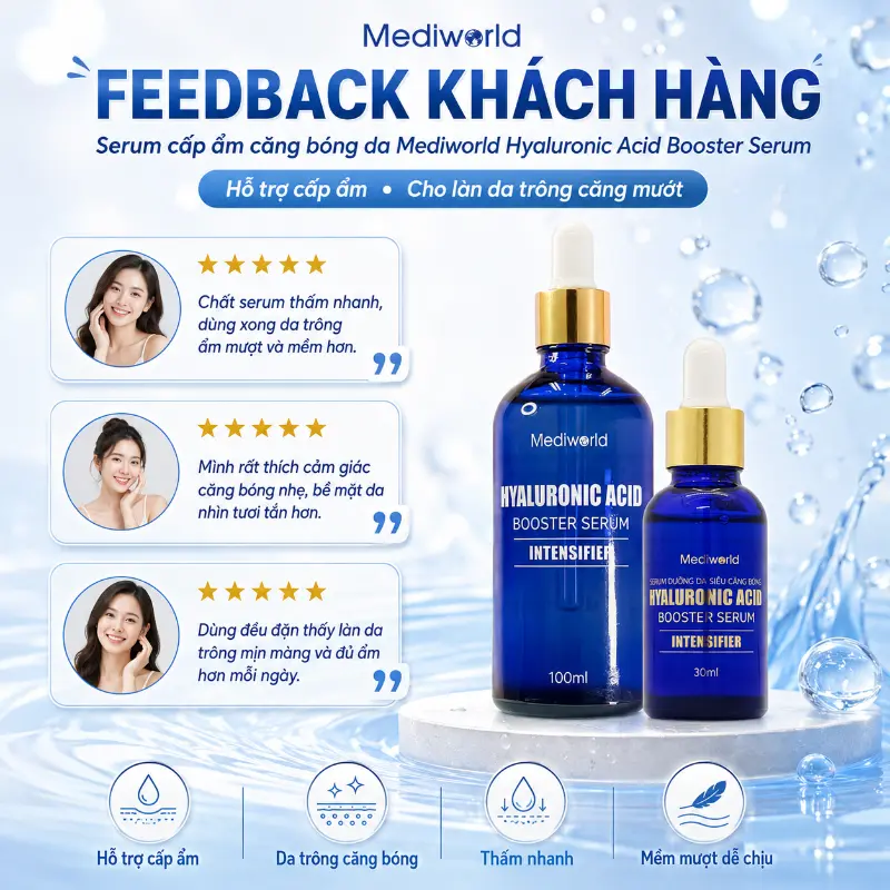 Serum cấp ẩm căng bóng da Mediworld Hyaluronic Acid Booster Serum